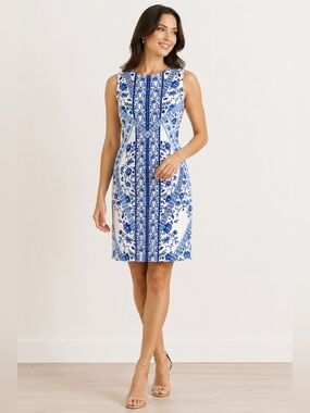 Banana Republic Blue & White Floral Print Sheath Dress | Size 4 | Sleeveless